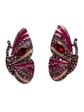 JTV Pink Butterfly Wing Crystal Stud Earrings - Women's Jewelry